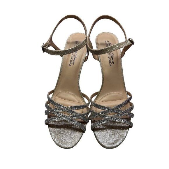 American Glamour Badgley Mischka Vera Gold Glitter High Heel Sandal Shoes SIZE 8 - Picture 3 of 5